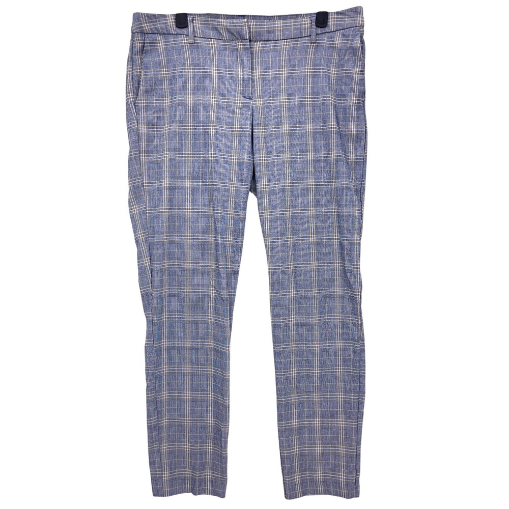 Adrienne Vittadini Blue Plaid Slim Leg Dress Pants 8 Faux Back Pockets